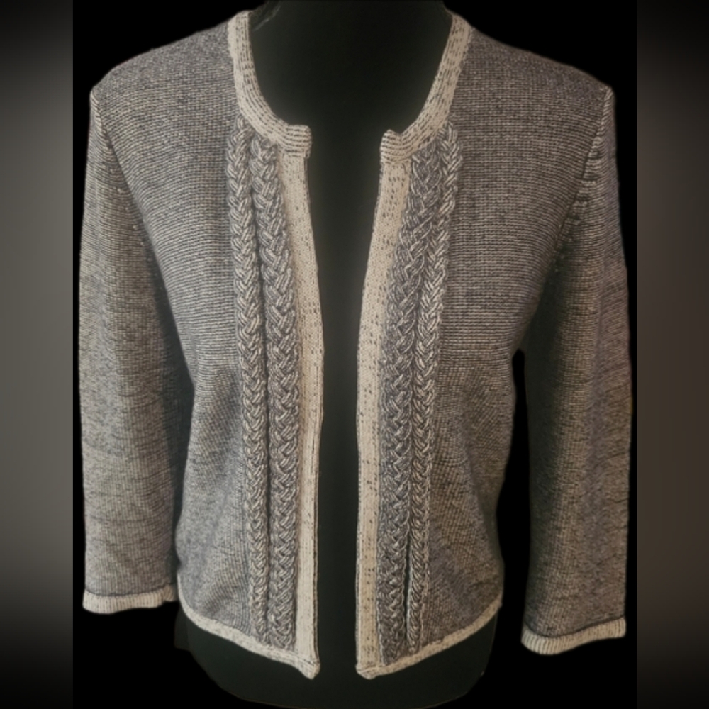 Willi Smith Navy White 3/4 Sleeve Cardigan Sweater Hook Eye Closure Sz S